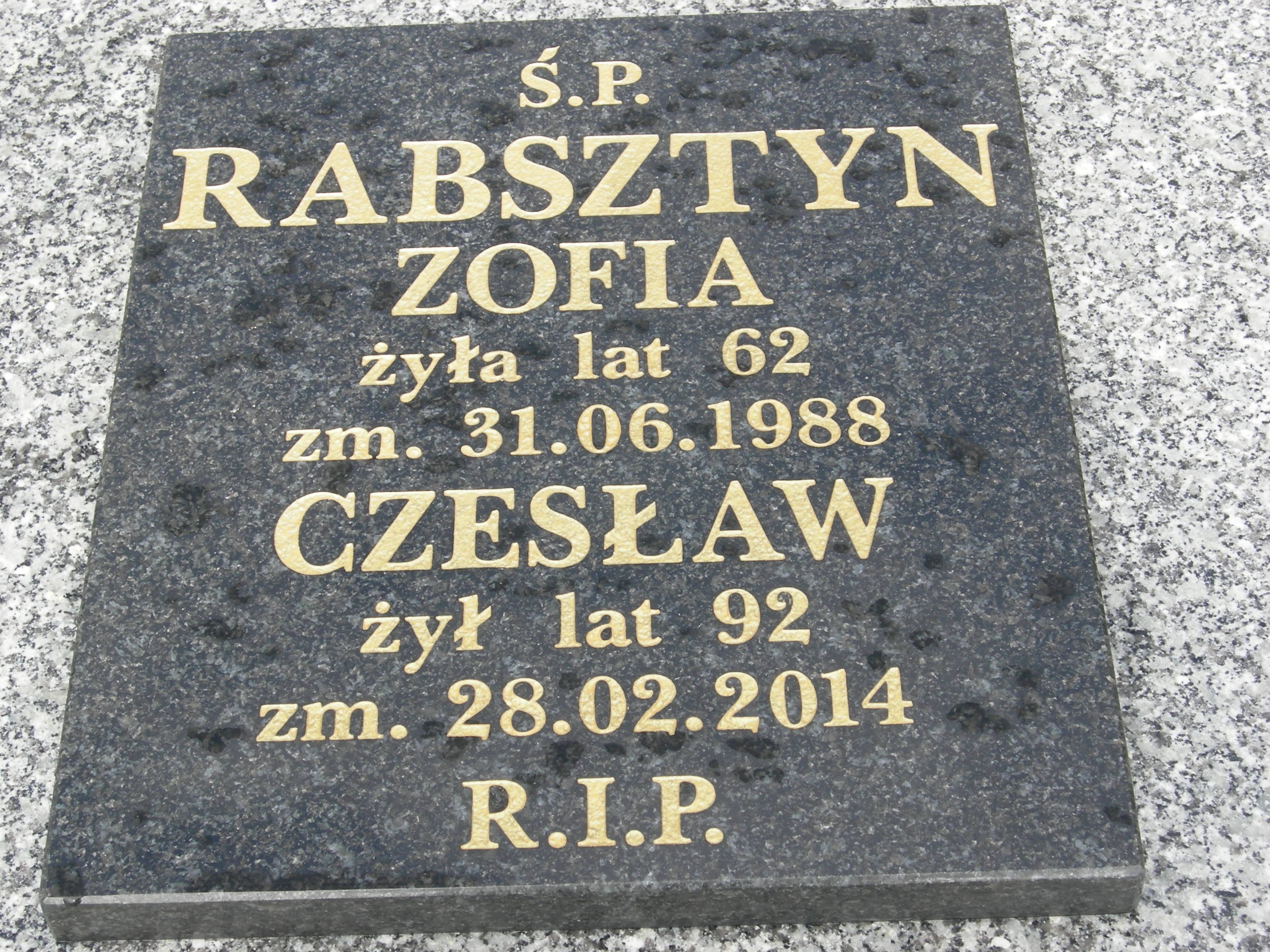 Zofia Rabsztyn Sosnowiec św. Barbary - Grobonet - Wyszukiwarka osób pochowanych