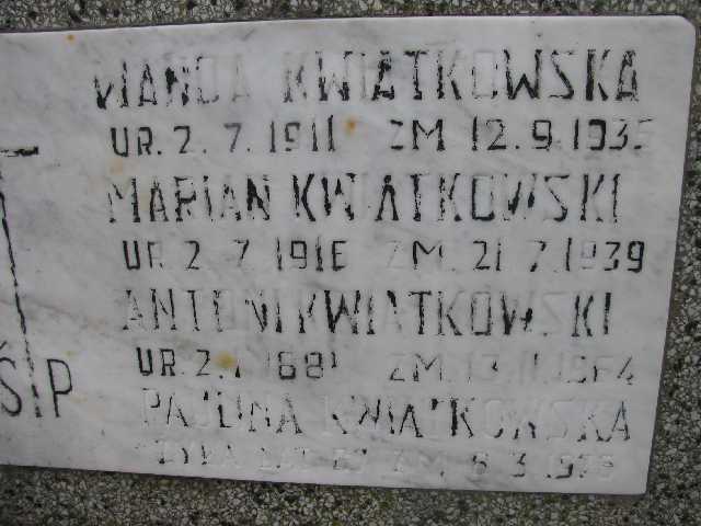 Marian Kwiatkowski 1916 Sosnowiec św. Barbary - Grobonet - Wyszukiwarka osób pochowanych