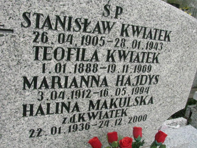 Stanisław Kwiatek 1905 Sosnowiec św. Barbary - Grobonet - Wyszukiwarka osób pochowanych